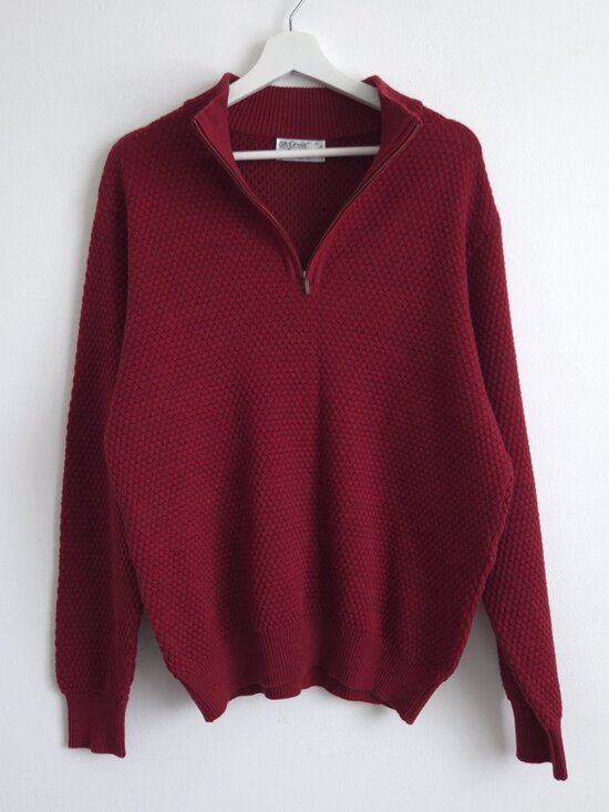 Vintage Other - Vintage Retro Textured Wool Blend Quarter Zip Sweater